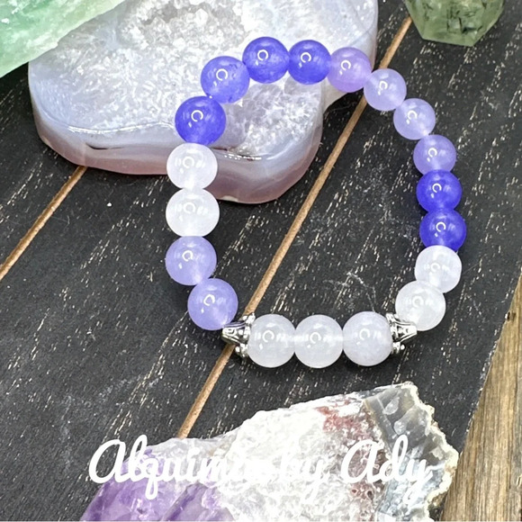 10mm chunky Purple jade beaded handmade bracelet - Picture 1 of 5